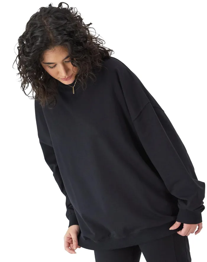 Stretch French Terry Crewneck Sweatshirt C Logo Black Women Champion Hoodies and Sweatshirts