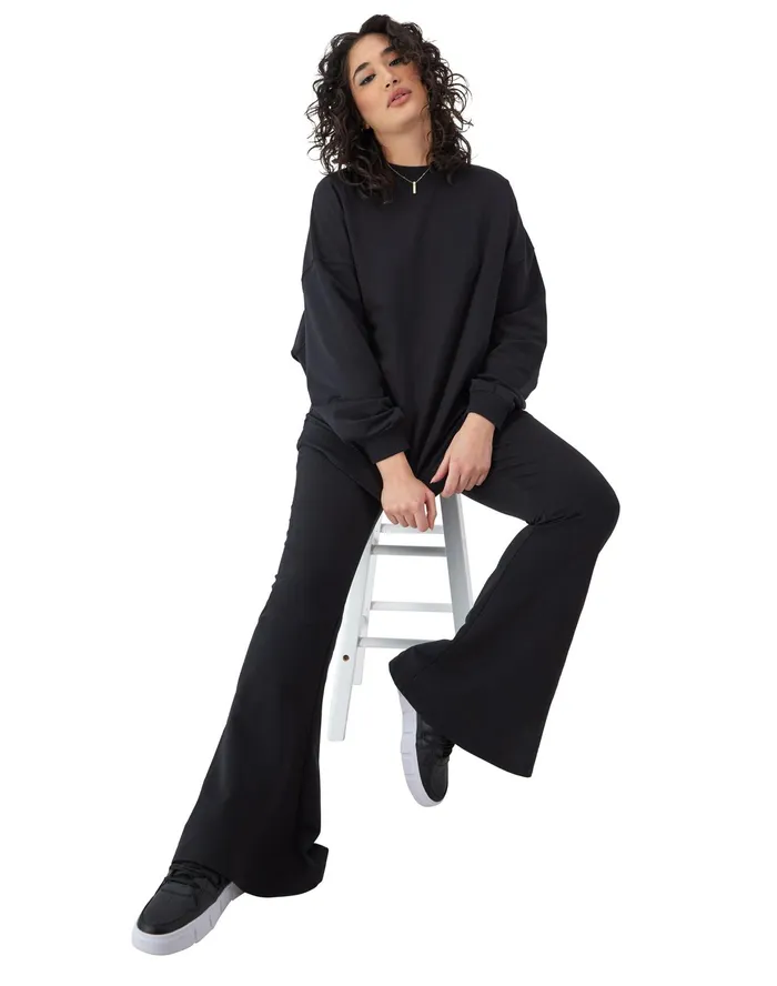 Stretch French Terry Crewneck Sweatshirt C Logo Black Women Champion Hoodies and Sweatshirts