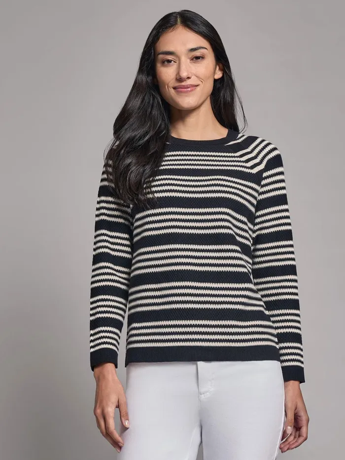 Stripe Crew Neck Raglan Sweater Women Jones New York Sweaters and Cardigans