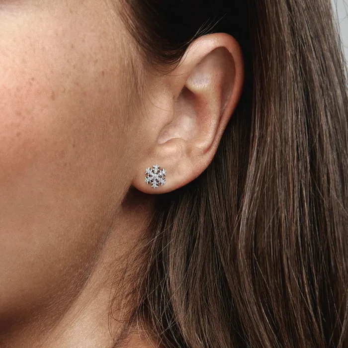 Stud Earrings Women Pandora Sparkling Snowflake Stud Earrings
