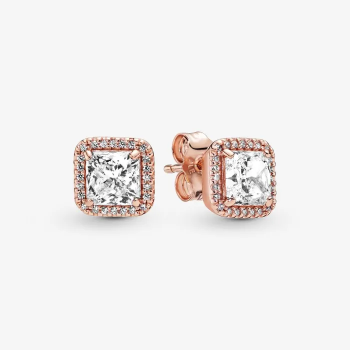 Stud Earrings Women Pandora Square Sparkle Halo Stud Earrings Rose Gold Plated