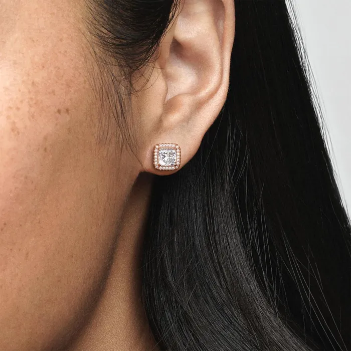 Stud Earrings Women Pandora Square Sparkle Halo Stud Earrings Rose Gold Plated