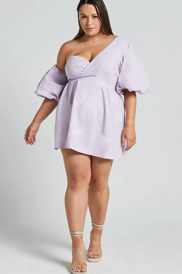 Sula Mini Dress 8211 Asymmetric Off One Shoulder Puff Sleeve Dress In Lilac Women Showpo Curve Clothes