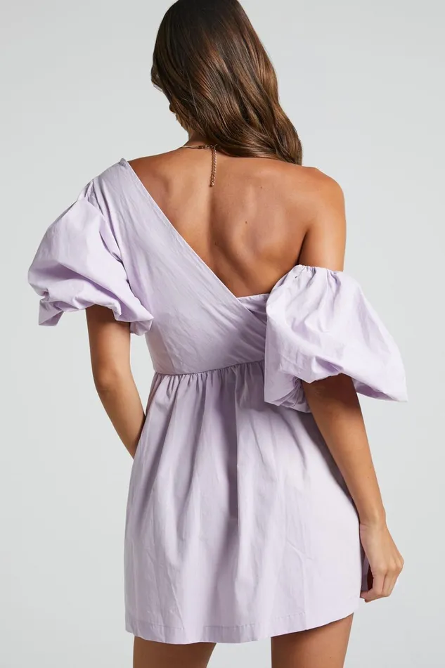 Sula Mini Dress 8211 Asymmetric Off One Shoulder Puff Sleeve Dress In Lilac Women Showpo Curve Clothes