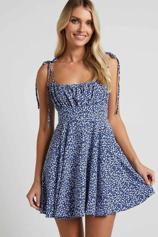Summer Jam Mini Dress 8211 Strappy Slip Dress In Blue Floral Women Showpo Curve Clothes