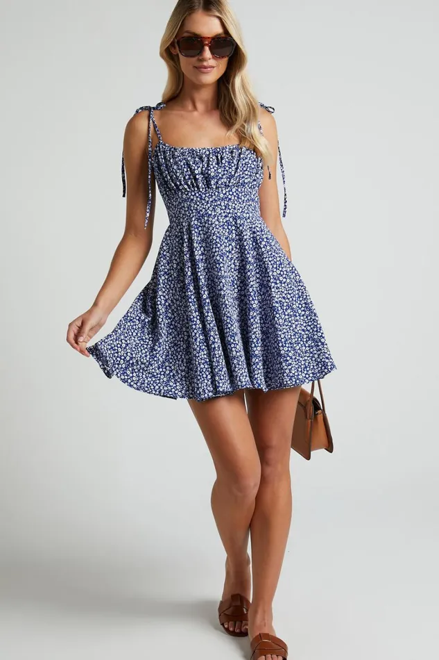 Summer Jam Mini Dress 8211 Strappy Slip Dress In Blue Floral Women Showpo Curve Clothes