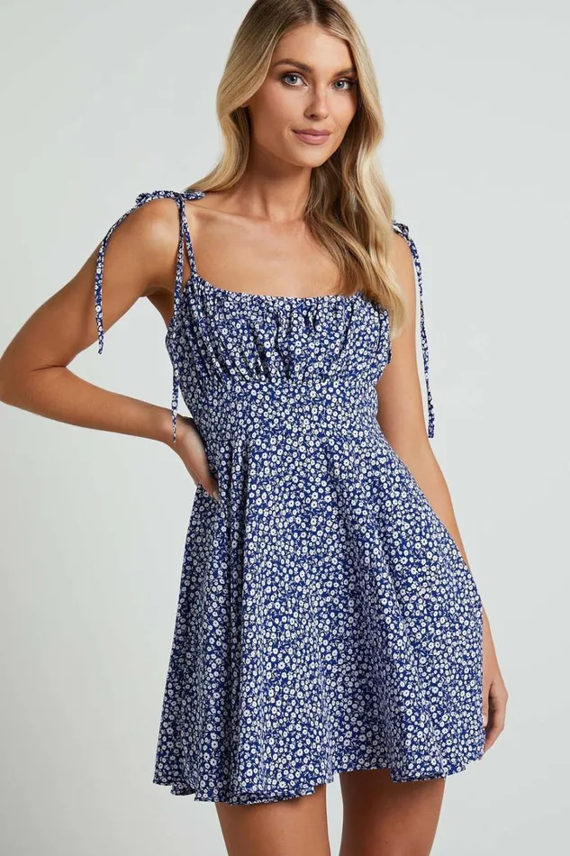 Summer Jam Mini Dress 8211 Strappy Slip Dress In Blue Floral Women Showpo Curve Clothes