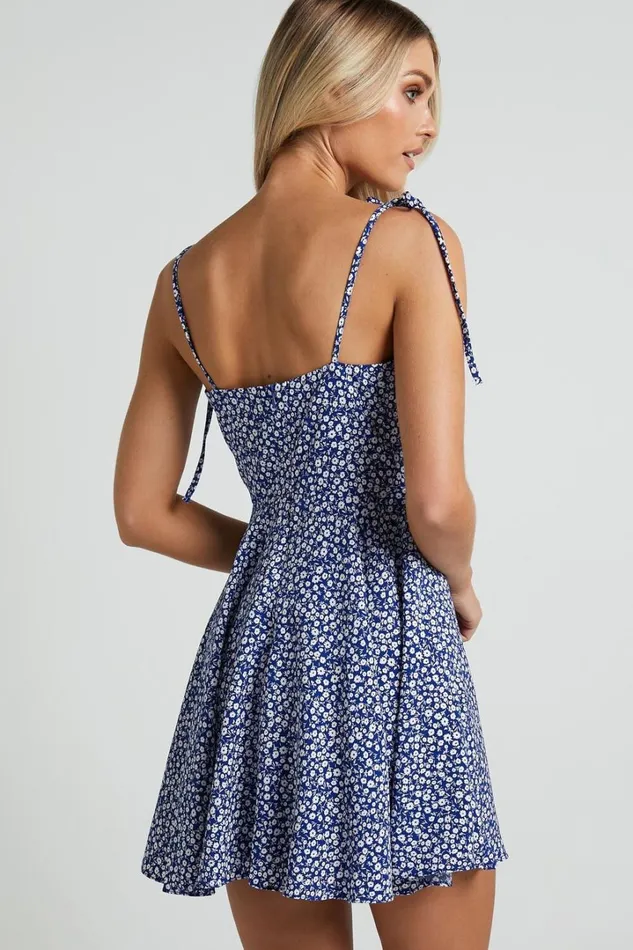 Summer Jam Mini Dress 8211 Strappy Slip Dress In Blue Floral Women Showpo Curve Clothes
