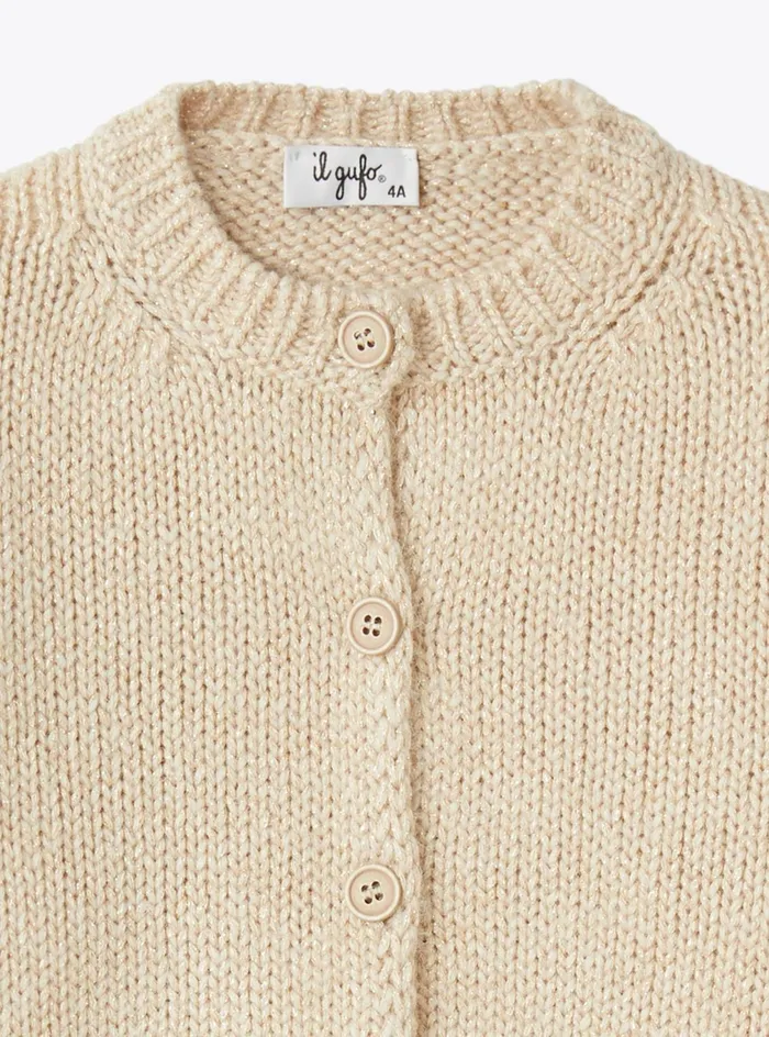 Sweaters And Cardigans Girl 216 Il Gufo Crew Neck Cardigan In Lurex Yarn