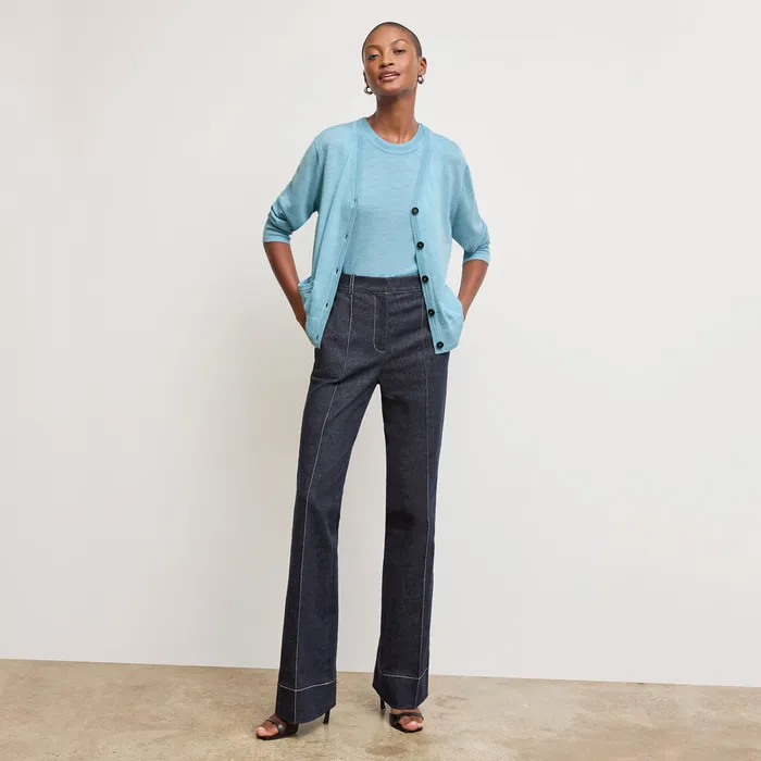 Sweaters The Rosalia Pointelle Cardigan 8211 Light Merino Morning Sky 8211 M M LaFleur Women