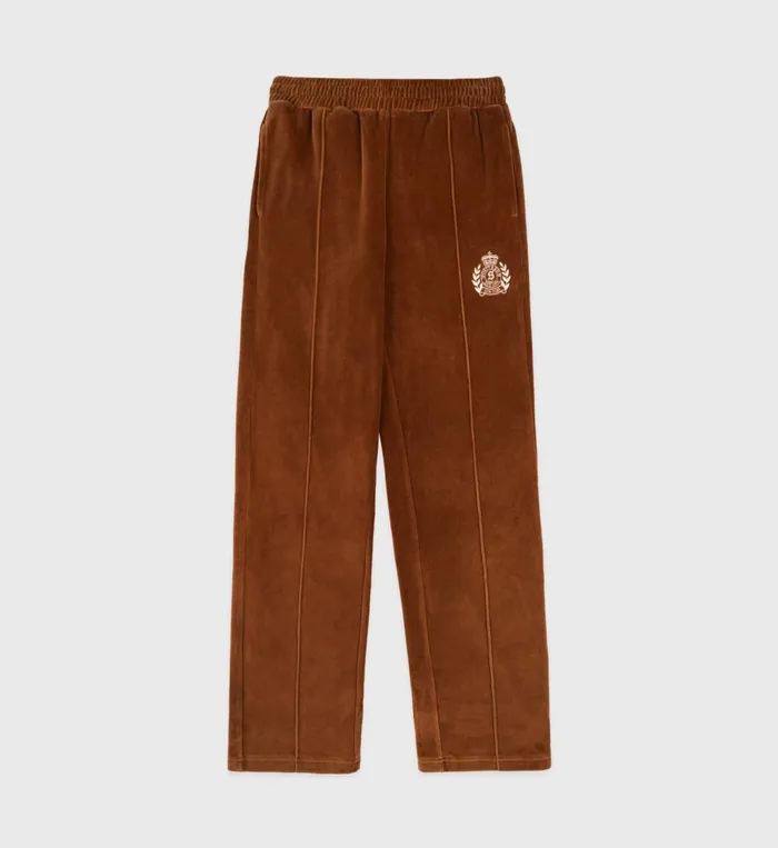 Sweatpants Men Sporty and Rich NY Crest Velour Track Pant 8211 TobaccoCream