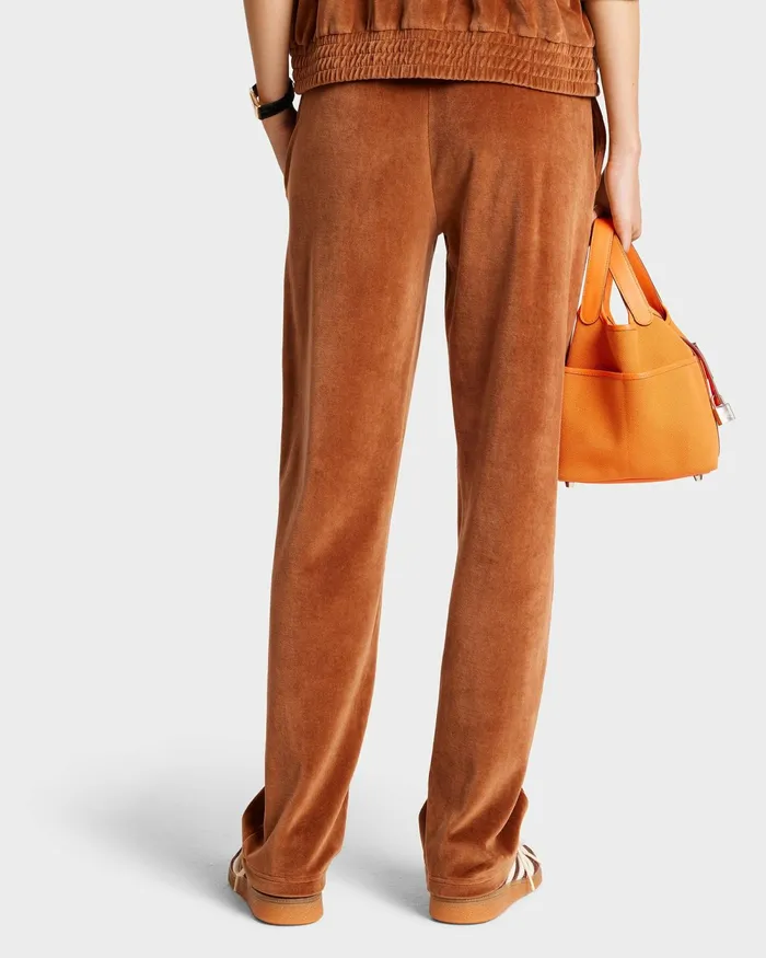 Sweatpants Men Sporty and Rich NY Crest Velour Track Pant 8211 TobaccoCream
