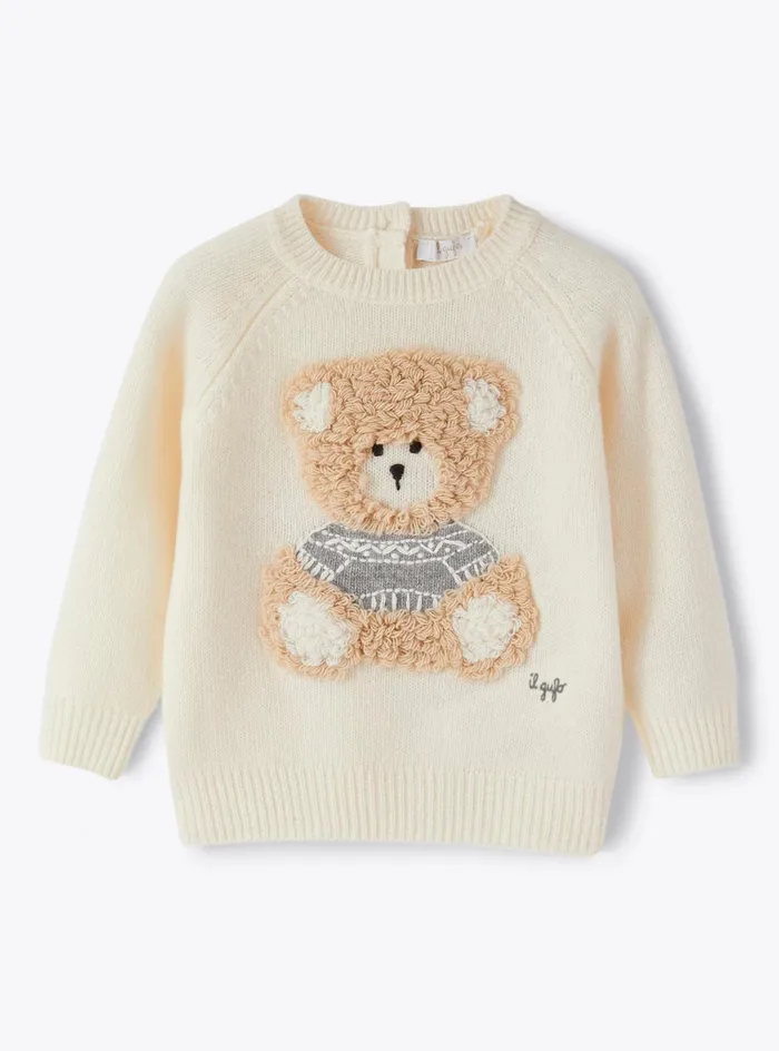 Sweatshirts And Sweaters Baby 036Girl 216 Il Gufo Wool Sweater With Emroidered Bear