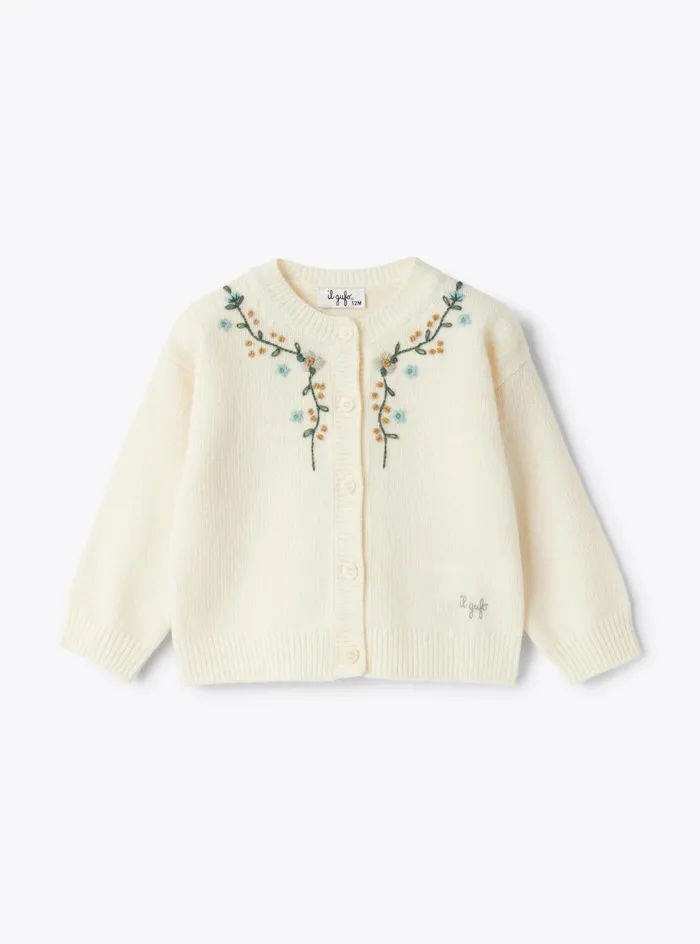 Sweatshirts And Sweaters Baby 036 Il Gufo Wool Cardigan With Embroidery