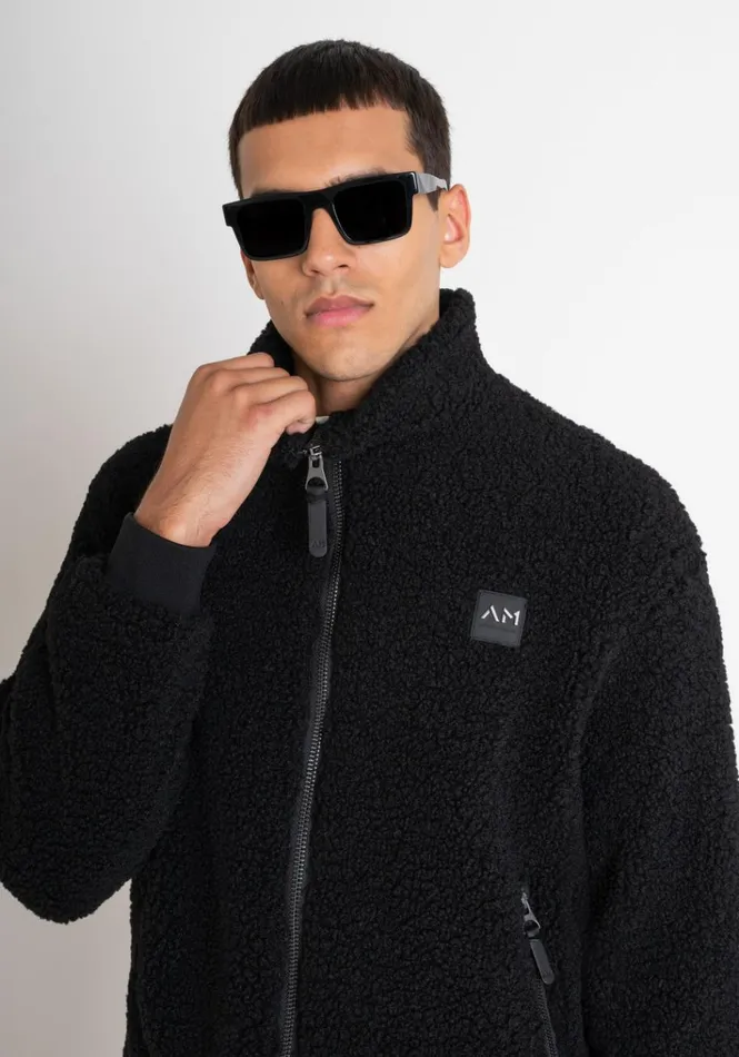 Sweatshirts Men Antony Morato Regular Fit Sweatshirt In Black TeddyEffect Fabric With Pockets Black