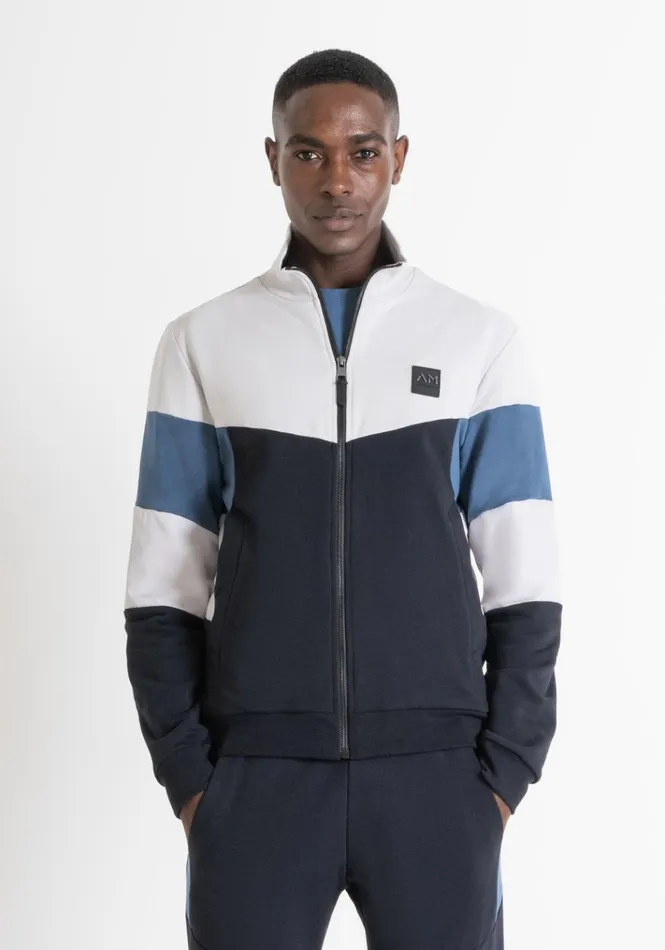 Sweatshirts Men Antony Morato Regular Fit Sweatshirt With Zip In CottonBlend Fabric With Bands Blue Ink