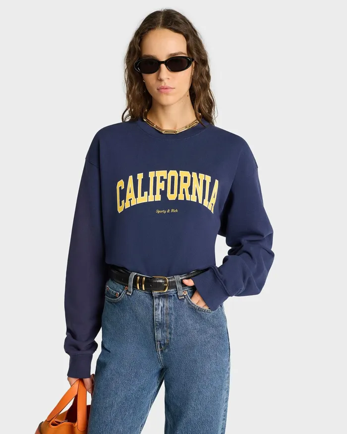 Sweatshirts Men Sporty and Rich California Crewneck 8211 NavyGold