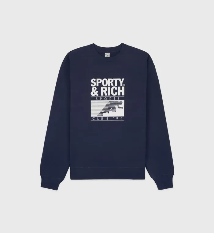 Sweatshirts Men Sporty and Rich Motion Club Crewneck 8211 NavyWhite