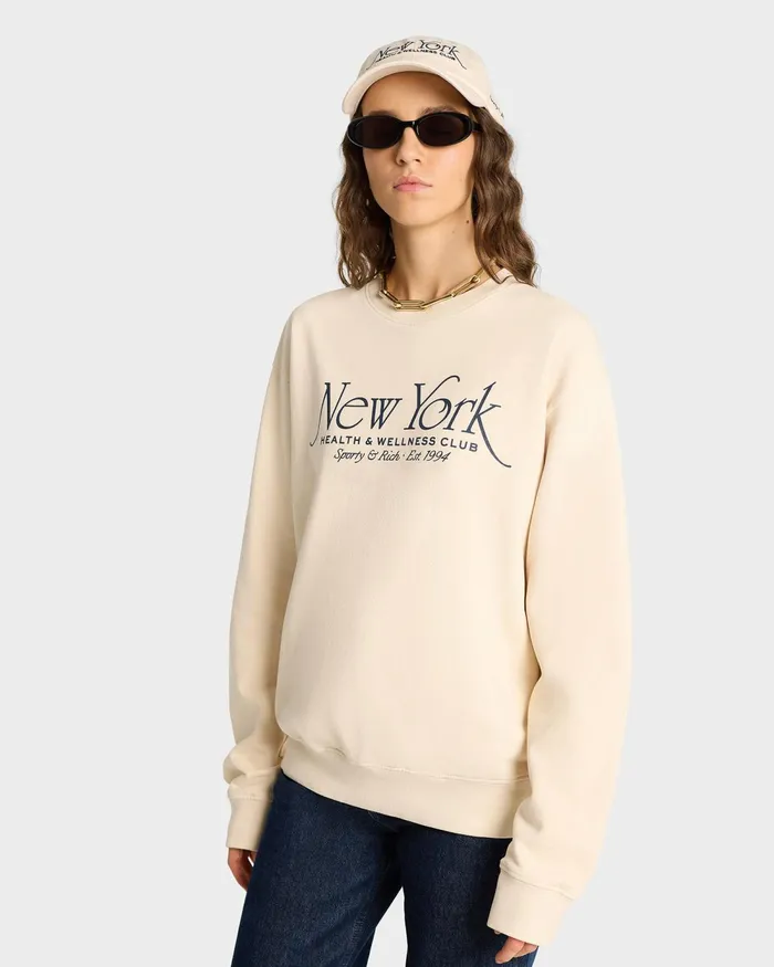 Sweatshirts Men Sporty and Rich NY 94 Crewneck 8211 CreamNavy