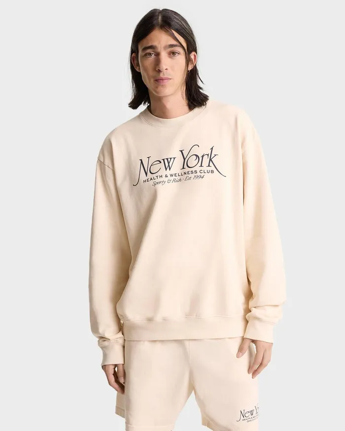 Sweatshirts Men Sporty and Rich NY 94 Crewneck 8211 CreamNavy