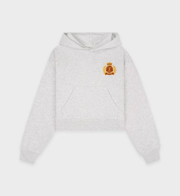 Sweatshirts Women Sporty and Rich NY Crest Cropped Hoodie 8211 Heather GrayGold