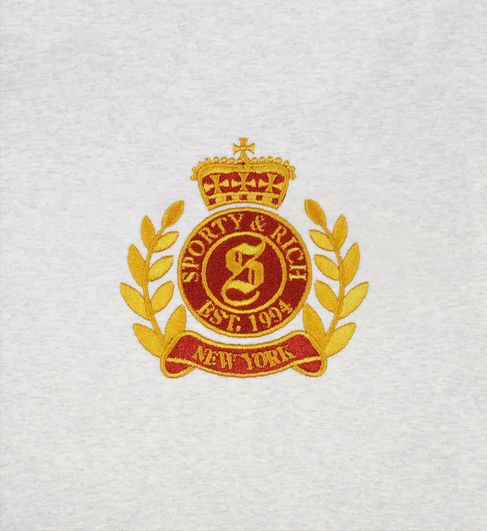Sweatshirts Women Sporty and Rich NY Crest Cropped Hoodie 8211 Heather GrayGold