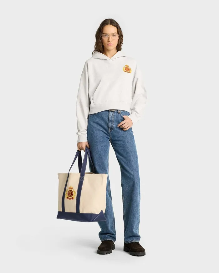 Sweatshirts Women Sporty and Rich NY Crest Cropped Hoodie 8211 Heather GrayGold