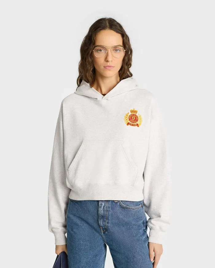 Sweatshirts Women Sporty and Rich NY Crest Cropped Hoodie 8211 Heather GrayGold
