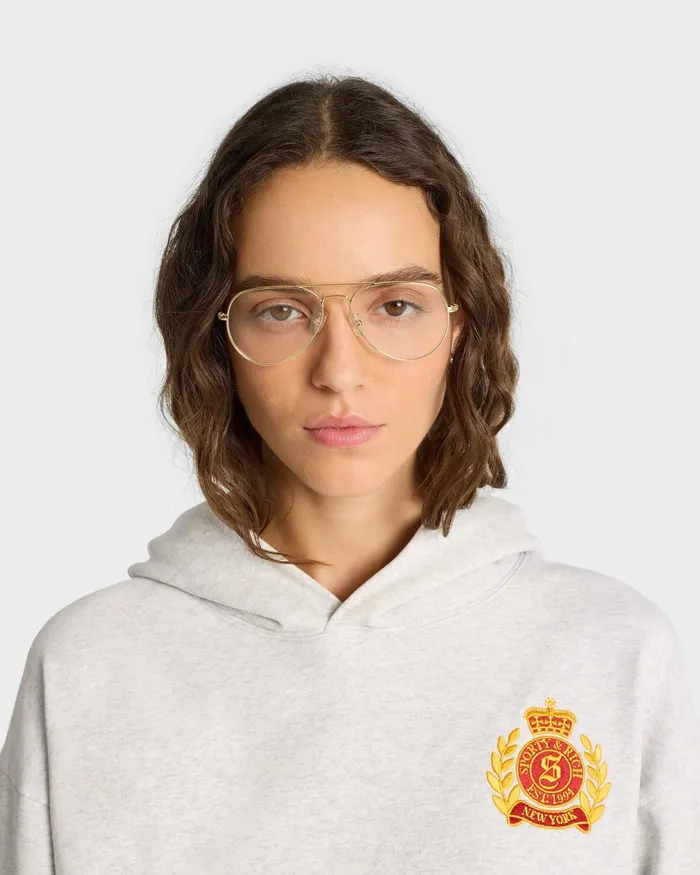 Sweatshirts Women Sporty and Rich NY Crest Cropped Hoodie 8211 Heather GrayGold
