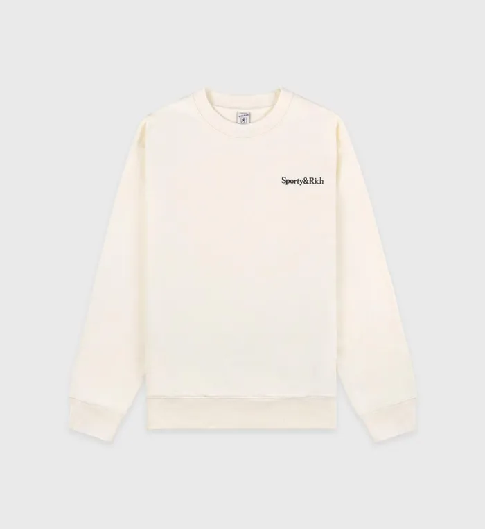Sweatshirts Women Sporty and Rich Serif Logo Crewneck 8211 CreamNavy
