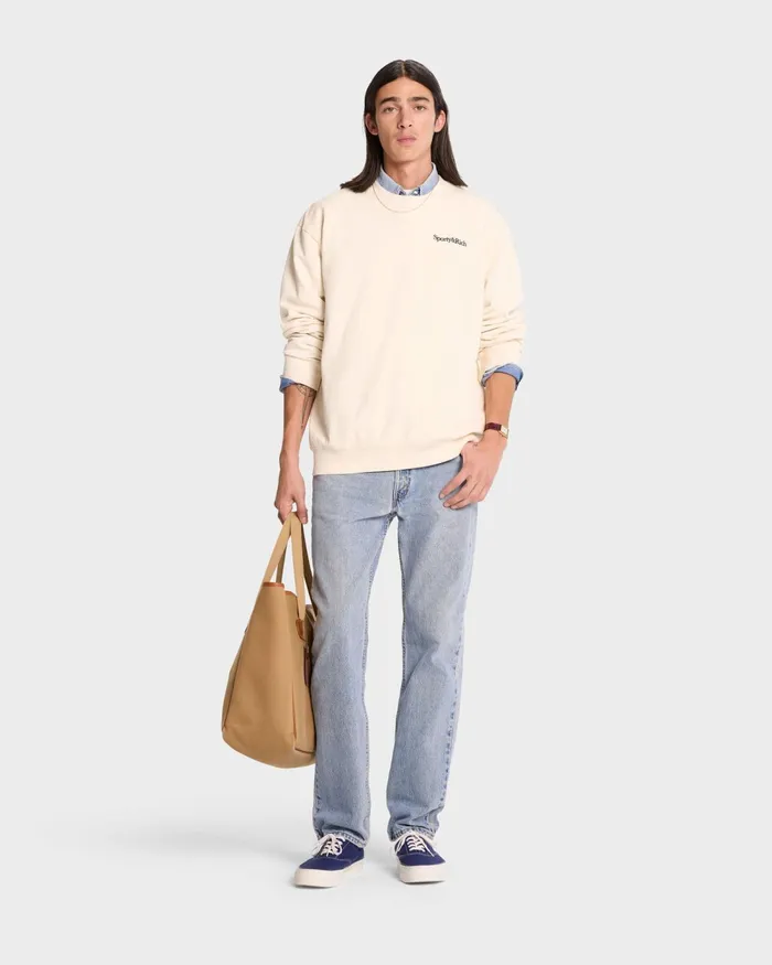 Sweatshirts Women Sporty and Rich Serif Logo Crewneck 8211 CreamNavy