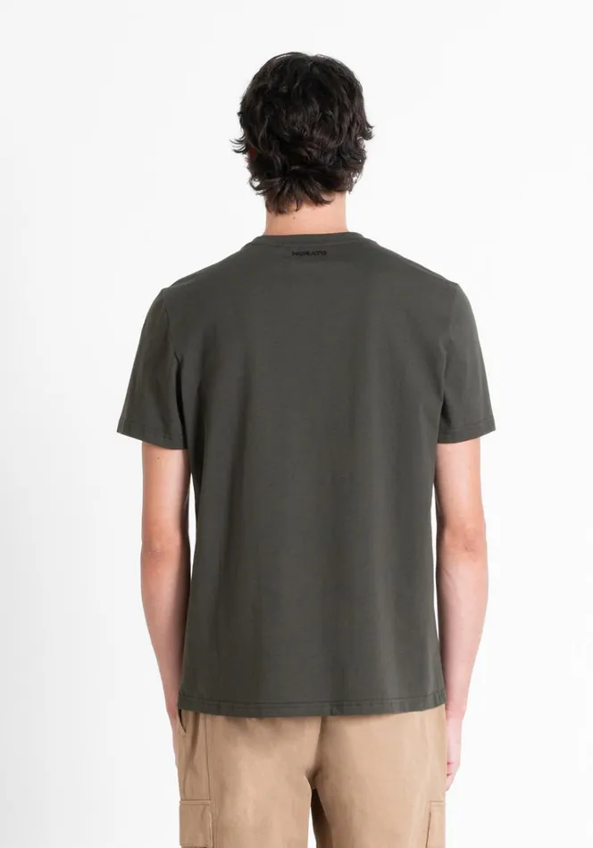 TShirts And Polo Men Antony Morato Regular Fit TShirt In Cotton Jersey With SpongeEffect Print Dark Olive Green