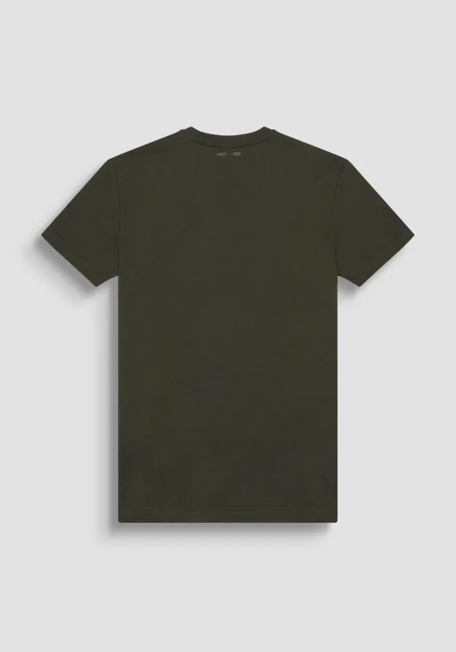TShirts And Polo Men Antony Morato Regular Fit TShirt In Cotton Jersey With SpongeEffect Print Dark Olive Green