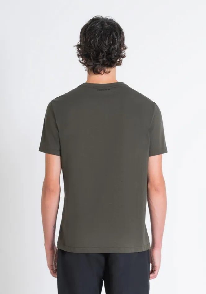 TShirts And Polo Men Antony Morato Regular Fit TShirt In Green Cotton Jersey With Dobermann Print Dark Olive Green