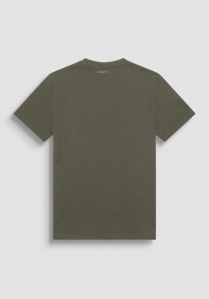 TShirts And Polo Men Antony Morato Regular Fit TShirt In Green Cotton Jersey With Dobermann Print Dark Olive Green
