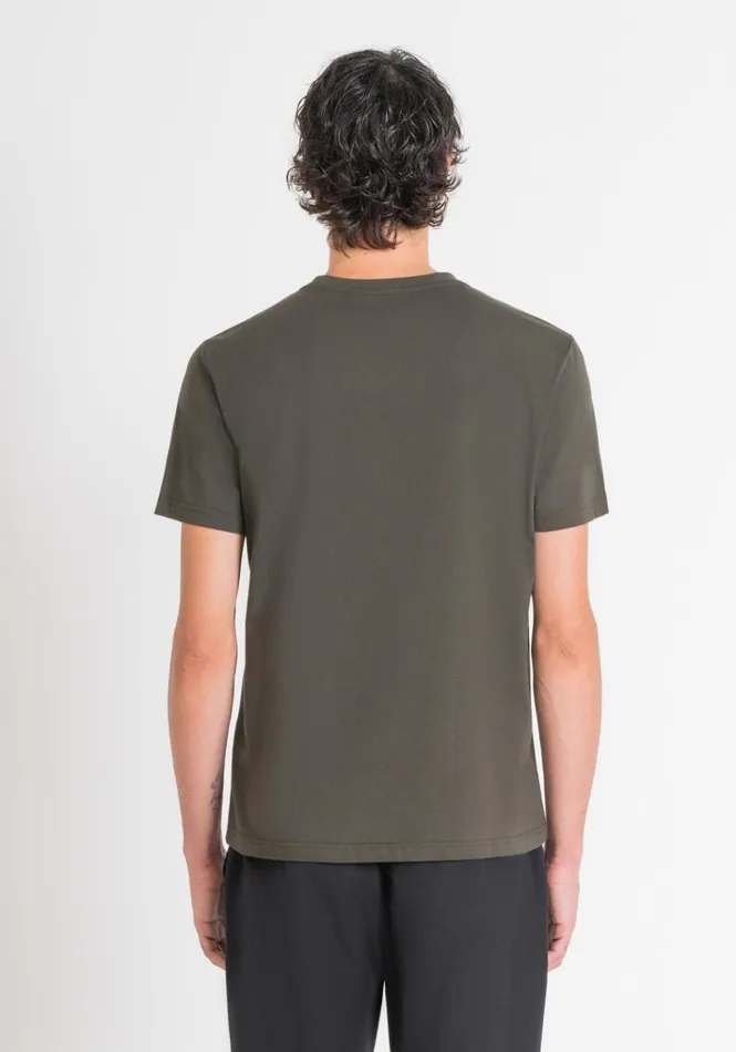 TShirts And Polo Men Antony Morato Regular Fit TShirt In Green Cotton Jersey With Street Print Dark Olive Green