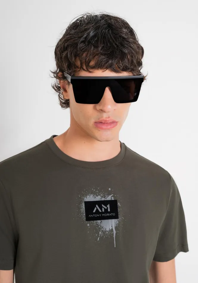 TShirts And Polo Men Antony Morato Regular Fit TShirt In Green Cotton Jersey With Street Print Dark Olive Green