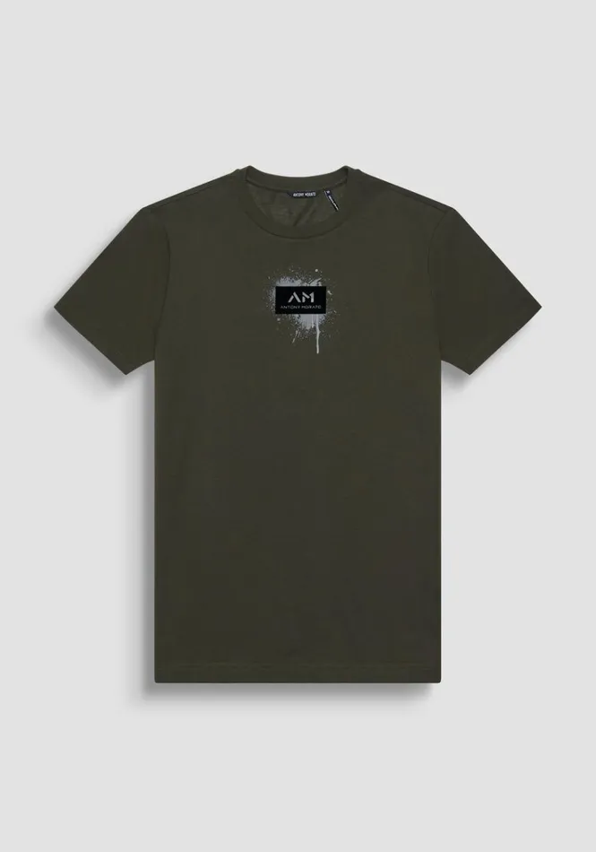 TShirts And Polo Men Antony Morato Regular Fit TShirt In Green Cotton Jersey With Street Print Dark Olive Green
