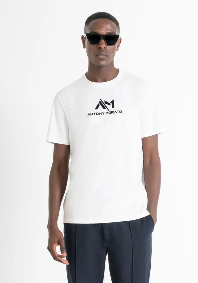 TShirts And Polo Men Antony Morato Regular Fit TShirt In White Cotton Jersey With Logo Cream TShirts And Polo Men Antony Morato Regular Fit TShirt In White Cotton Jersey With Logo Cream