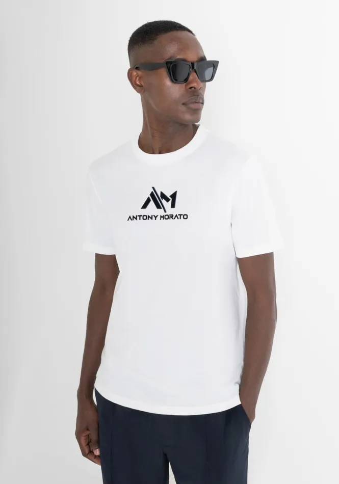 TShirts And Polo Men Antony Morato Regular Fit TShirt In White Cotton Jersey With Logo Cream