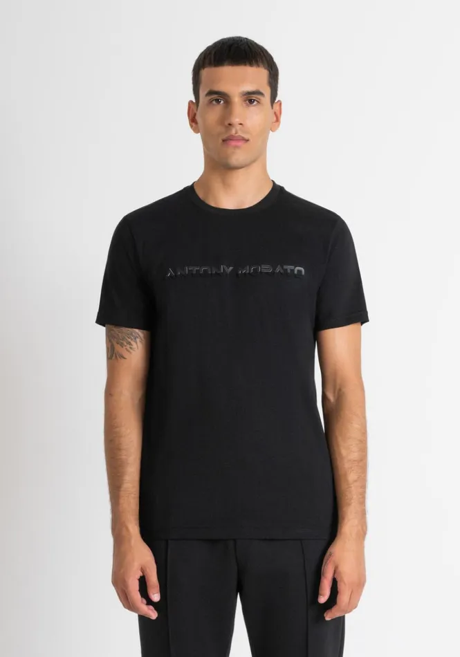 TShirts And Polo Men Antony Morato Slim Fit TShirt In Black Cotton Jersey With Embroidered Logo Black TShirts And Polo Men Antony Morato Slim Fit TShirt In Black Cotton Jersey With Embroidered Logo Black
