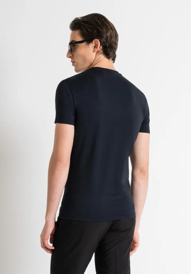 TShirts And Polo Men Antony Morato Super Slim Fit TShirt In Stretch Cotton With LeftHandSide Logo Blue Ink