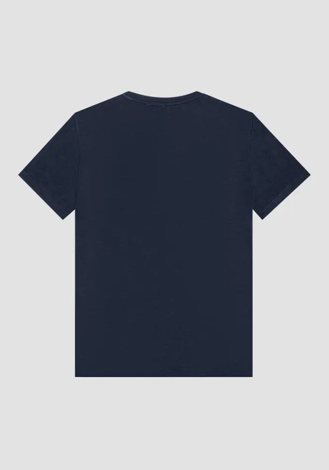 TShirts And Polo Men Antony Morato Super Slim Fit TShirt In Stretch Cotton With LeftHandSide Logo Blue Ink