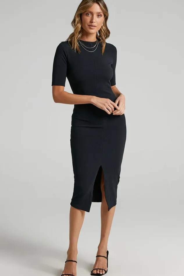 Tall Tales Midi Dress 8211 Bodycon Centre Split Dress In Black Women Showpo Dresses