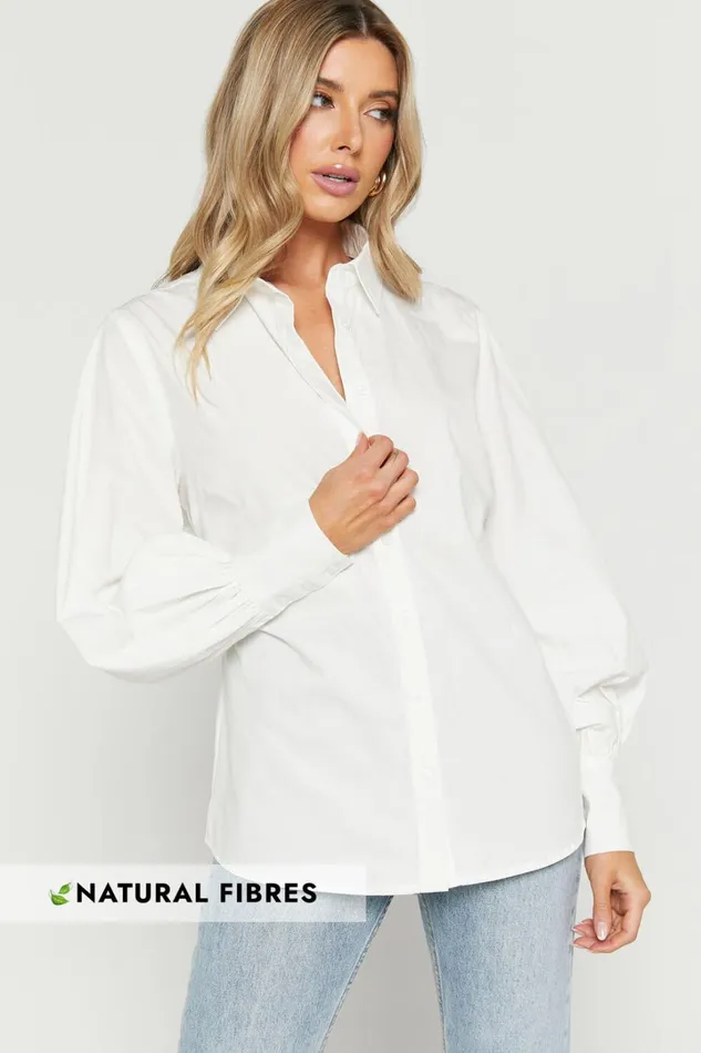 Tansu Long Sleeve Tie Back Shirt In White Women Showpo Tops