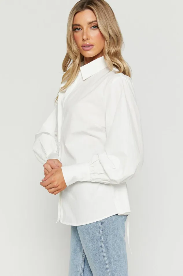 Tansu Long Sleeve Tie Back Shirt In White Women Showpo Tops