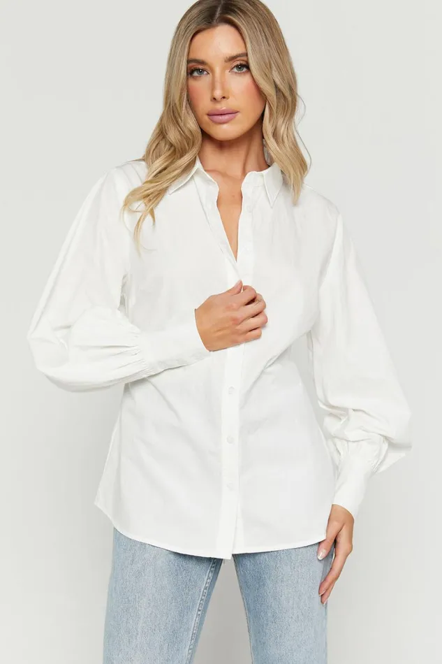 Tansu Long Sleeve Tie Back Shirt In White Women Showpo Tops