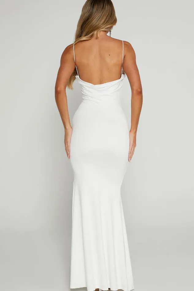 Tasteful Midi Dress 8211 Cowl Neck Bodycon Thigh Split Dress In White Women Showpo Curve Clothes