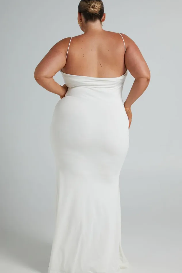 Tasteful Midi Dress 8211 Cowl Neck Bodycon Thigh Split Dress In White Women Showpo Curve Clothes