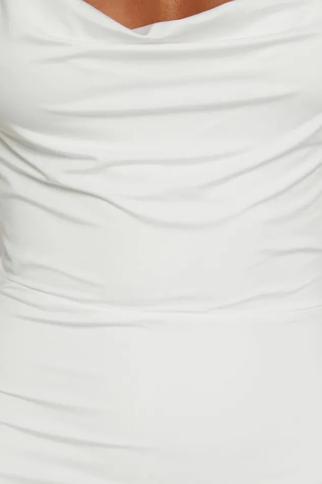 Tasteful Midi Dress 8211 Cowl Neck Bodycon Thigh Split Dress In White Women Showpo Curve Clothes